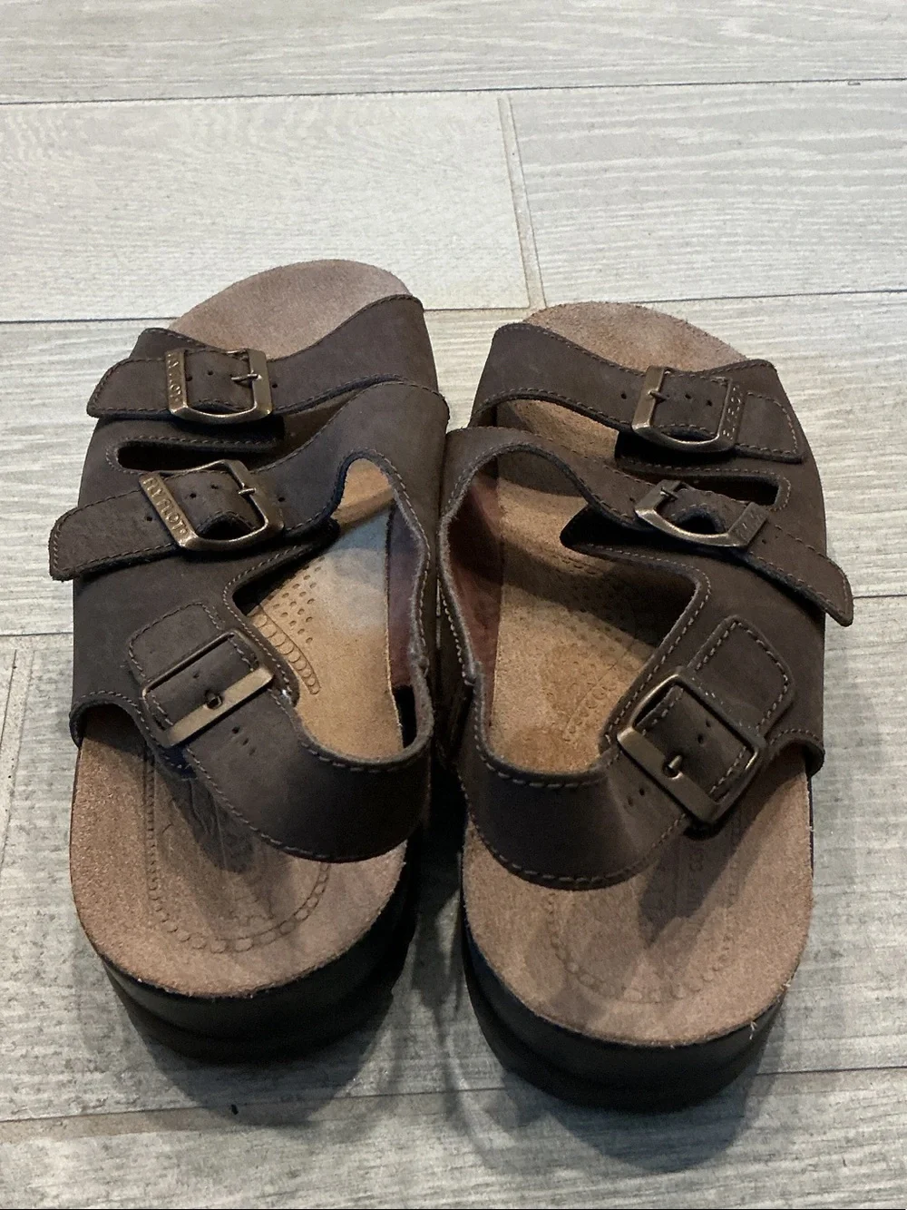 Fly Flot Italian Comfort Brown Buckle Strap Sandals -Everyday Support EU44 US 11